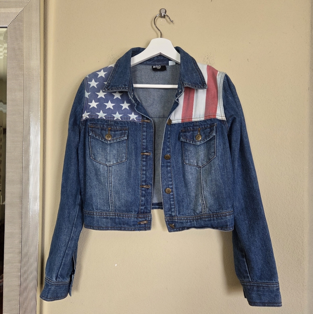 BDG American Flag Denim Jacket Cropped Festival Boho Bohemian